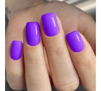 24 unghie artificiali riutilizzabili, corte, quadrate, con copertura completa, semplici, da attaccare su tinta unita