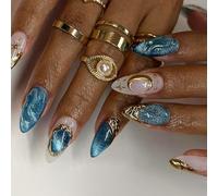 24 unghie artistiche contenenti scintillanti occhi di gatto e oceani stelle in ABS per diverse scelte di stili e unghie ad occhio di gatto ad usura rapida