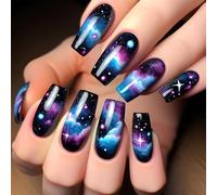 24 unghie colorate a forma di nuvole di stelle adesive lucide per unghie, unghie finte alla moda, a pressione, forniture per manicure