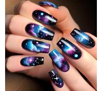 24 unghie colorate a forma di nuvole di stelle adesive lucide per unghie, unghie finte alla moda, a pressione, forniture per manicure