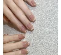 24 unghie corte a forma di ballerina, con punta francese, copertura completa, unghie finte lucide