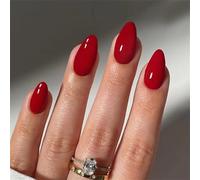 24 unghie corte a mandorla, semplici unghie finte rosse con colla sulle unghie, in acrilico ovale, copertura completa, per autunno e inverno, per donne e ragazze, decorazione per manicure