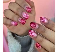 24 unghie corte a pressione con cuore e fiamma, unghie finte in acrilico, per donne e ragazze, facili da applicare e rimuovere