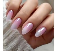 24 unghie corte rotonde in acrilico, riutilizzabili, con sfumature, a pressione, semplici, finte