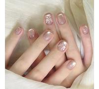 24 unghie finte a farfalla 3D a pressione con occhio di gatto, unghie finte in acrilico lucido, eleganti coperture complete adesive