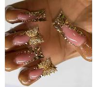 24 unghie finte a forma di anatra unghie artificiali a farfalla con punta francese stick sulle unghie scintillanti per donna