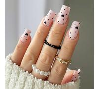 24 unghie finte a forma di cuore, colore nero, a pois, unghie artificiali, eleganti coperture complete, da attaccare a pressione breve