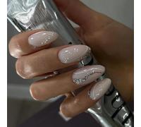 24 unghie finte a mandorla corta nudo premere sulle unghie glitter argento vortice unghie finte stick sulle unghie colla rimovibile sulle unghie unghie unghie acriliche punte per unghie accessori per