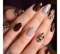 24 unghie finte a mandorla corte con stampa leopardata unghie artificiali lucide coperture complete stick onsfor donne