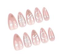 24 unghie finte a mandorla da spingere le unghie, unghie artificiali, colla sulle unghie, stella e luna, decorazioni francesi