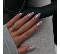 24 unghie finte a mandorla, di media lunghezza, con colla, 12 misure di colla cromata, a copertura completa, per donne e ragazze, da indossare tutti i giorni