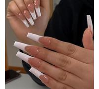 24 unghie finte a mandorla - Unghie finte sfumate con colla - Unghie adesive medie for donna(Dark Pink)