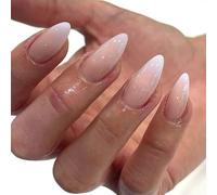 24 unghie finte a mandorla - Unghie finte sfumate con colla - Unghie adesive medie for donna(Nude)