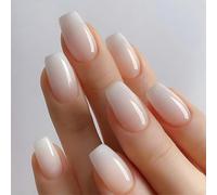 24 unghie finte a mandorla - Unghie finte sfumate con colla - Unghie adesive medie for donna(Nude White)