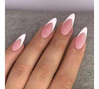 24 unghie finte a mandorla - Unghie finte sfumate con colla - Unghie adesive medie for donna(Pink)