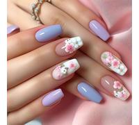 24 unghie finte a pressione, a forma di fiore, copertura completa, facili da applicare, per manicure e nail art per varie occasioni e vacanze