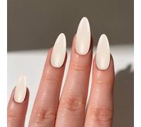 24 unghie finte a pressione, colore bianco brillante, a forma di mandorla, corte, da donna, design a punta francese, riutilizzabili, con comodo materiale ABS, per manicure fai da te