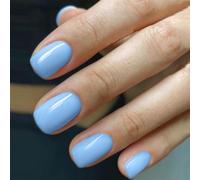 24 unghie finte a pressione, colore blu scuro, corte e quadrate, con finitura lucida, copertura completa, set adesivo con colla in ABS di alta qualità, per donne e adolescenti, uso quotidiano