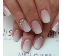 24 unghie finte a pressione, colore rosa nudo di lunghezza corta, unghie finte quadrate con colla, unghie finte alla moda per donne e ragazze
