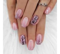 24 unghie finte a pressione French manicure quadrate, Viola lucide e glitterate. Ideali per donne e ragazze in cerca di un'effetto copertura completa e di stile.