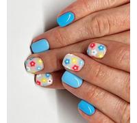 24 unghie finte colorate con fiori colorati, tinta unita, unghie finte, copertura completa, bastone su quadrato corto