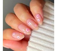 24 unghie finte con fiori dolci, semplici, unghie artificiali, lucide, copertura completa