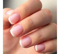 24 unghie finte con punta francese, corte e quadrate, rosa con punta bianca, copertura completa, per nail art, per donne e ragazze (punta bianca francese), punta bianca francese