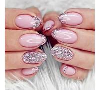 24 unghie finte con punta francese, corte, quadrate, rosa con punta bianca, copertura completa, colla per unghie, unghie finte francesi, per donne e ragazze, per nail art (punta bianca francese),