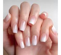 24 unghie finte con sfumature, semplici, corte, quadrate, lucide, a pressione, per donne e ragazze