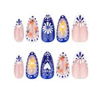 24 unghie finte corte a mandorla con punta francese, a pressione, a forma di cuore, unghie artificiali, lucide, copertura completa