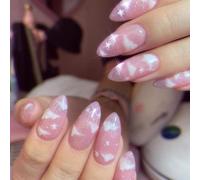 24 unghie finte corte a mandorla rosa stick on unghie bianche nuvole glitter argento premere sulle unghie rimovibili incollate unghie acriliche copertura completa unghie finte set accessori per nail