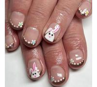 24 unghie finte corte a pressione con disegni di conigli, in acrilico, per manicure Naol per occasioni festive