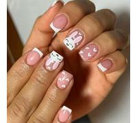 24 unghie finte corte a pressione con disegni di conigli, in acrilico, per manicure Naol per occasioni festive