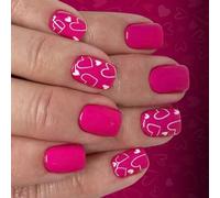 24 unghie finte corte ABS design a cuore stili dolci unghie artificiali per le donne uso quotidiano per feste unghie finte quadrate corte lucide