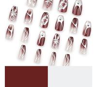 24 unghie finte corte da balletto, sfumature, copertura completa, unghie adesive con fiore di fiamma, unghie artificiali a pressione