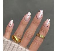 24 Unghie Finte Corte Ovali Lucide Caffè Puntini Copertura Stampa Alla Decorazione Per Feste Quotidiane Feste Pronte Stampa Sulle