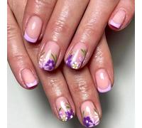 24 unghie finte corte quadrate a pressione, con punta francese, in acrilico, lucide, fiori artificiali da attaccare