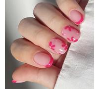 24 unghie finte corte quadrate artificiali con punta francese stick su acrilico lucido per donna