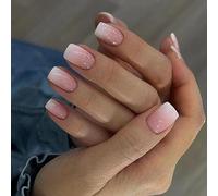 24 unghie finte corte, rosa tinta unita, quadrate, a pressione, lucide, medie, per nail art, unghie francesi quadrate, da attaccare alle unghie, regali da donna