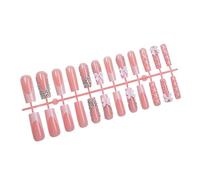 24 unghie finte eleganti quadrate lunghe e eleganti con disegni fiocchi e 3D Facile applicazione Stampa sulle unghie per donne finti