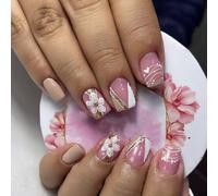 24 unghie finte facili da applicare con elegante motivo floreale bianco a forma di cuore premere sulle unghie per manicure artistica per tutti i giorni Stick On Nail