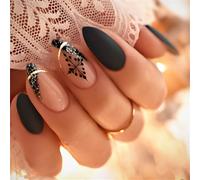 24 unghie finte glitterate a forma di fiocco di neve di Natale, coperture complete adesive per unghie con punta francese, per donne e ragazze