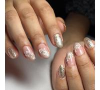 24 unghie finte glitterate con fiori dolci da incollare sulle unghie finte corte ovali unghie finte alla moda