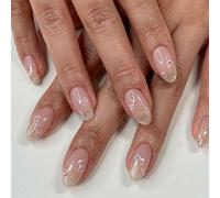 24 unghie finte glitterate con fiori dolci, in acrilico, semplici, corte, rotonde, a pressione