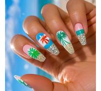 24 unghie finte glitterate lunghe a forma di ballerina, a pressione, in acrilico