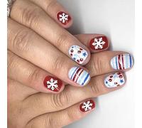 24 unghie finte glitterate natalizie bianche rosse a righe floreali per vacanze e uso quotidiano, copertura completa per unghie, facili da applicare