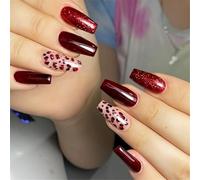 24 unghie finte glitterate per San Valentino, unghie a pressione con occhi di gatto francesi, unghie finte lucide