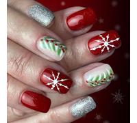 24 unghie finte glitterate rosse bianche con fiocco di neve a pressione per feste occasioni speciali Natale premere sulle unghie