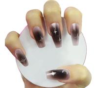 24 unghie finte grigie nere da spingere, medie ovali, unghie finte, lucide, autoadesive per unghie, stelle, luna, blush, unghie artificiali in acrilico per donne