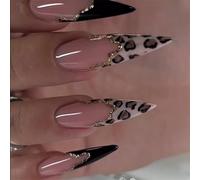 24 unghie finte lucide, autoadesive, copertura completa, leopard artificiali, manicure per ogni occasione sbagliata